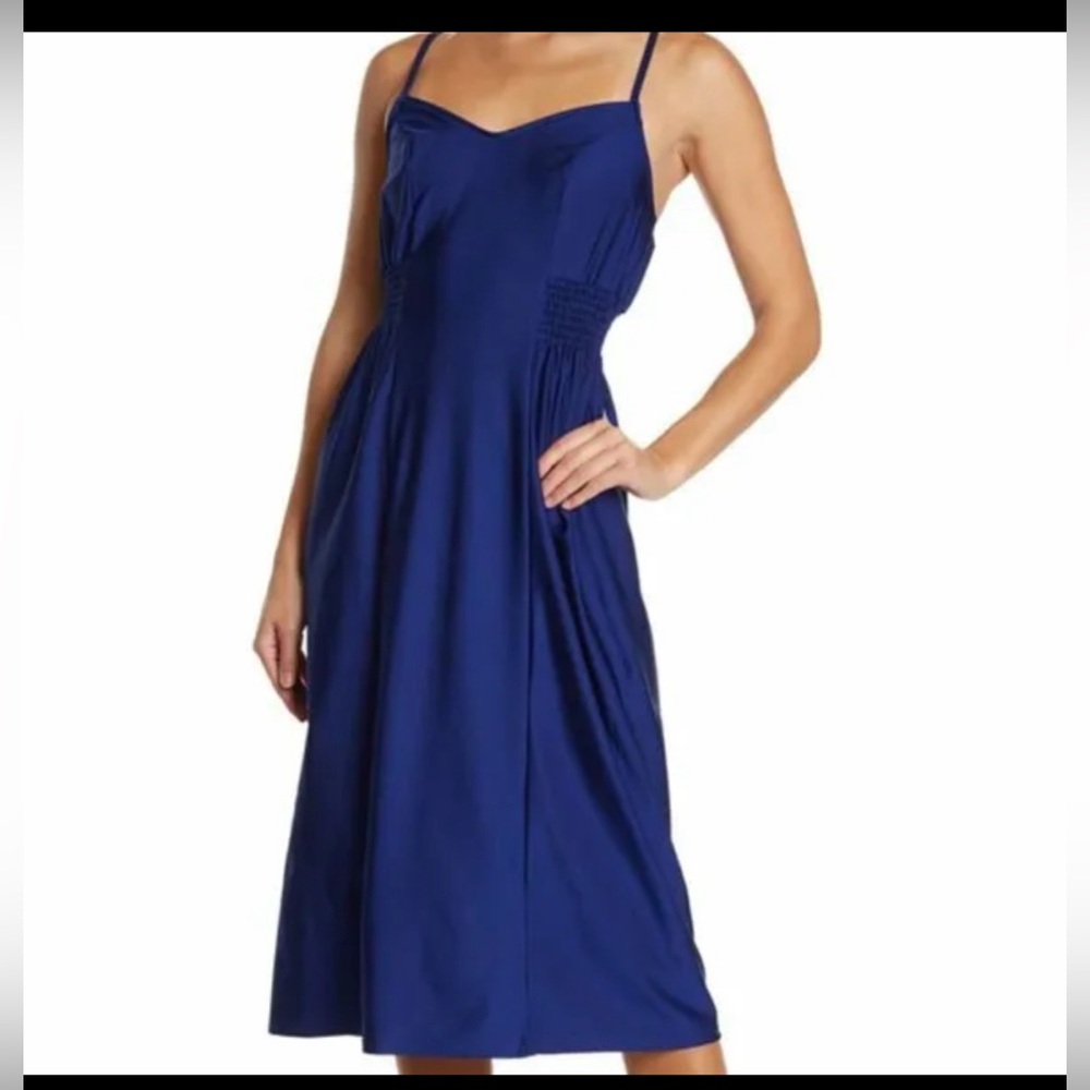 Abound Sweetheart Smocked Waist Midi Dress Strappy Sleeveless Blue Clematis S